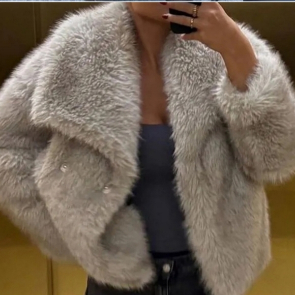 Woven Jacket For Women Loose Stand Collar Long Sleeve Coat Autumn Winter - Picture 2 of 4